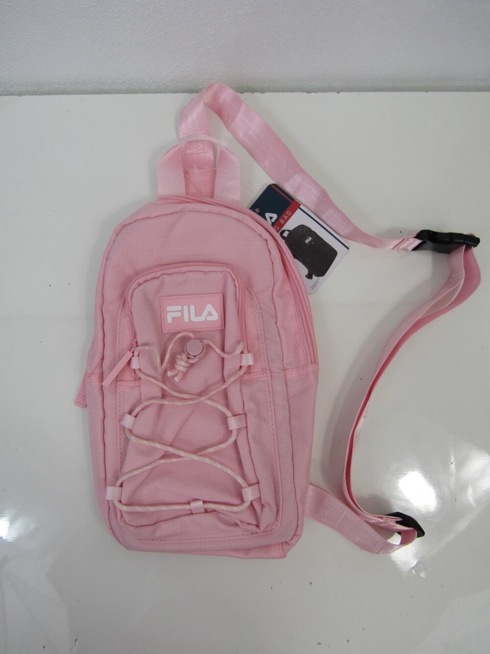 NWT FILA Sling Bag Baby Pink Adjustable Strap Buckle Closure Multi Pocket